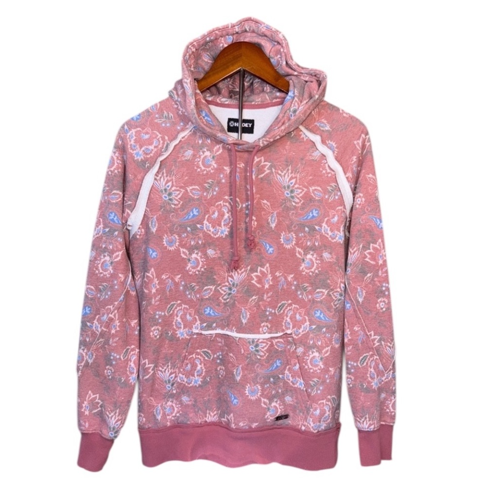 Hooey Chaparral Marsala Floral Print Pink Pullover Hoodie Pockets Size Small